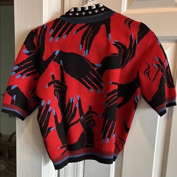Diane Von Furstenberg Red and Black Graphic Knit Top - Picture 2 of 7